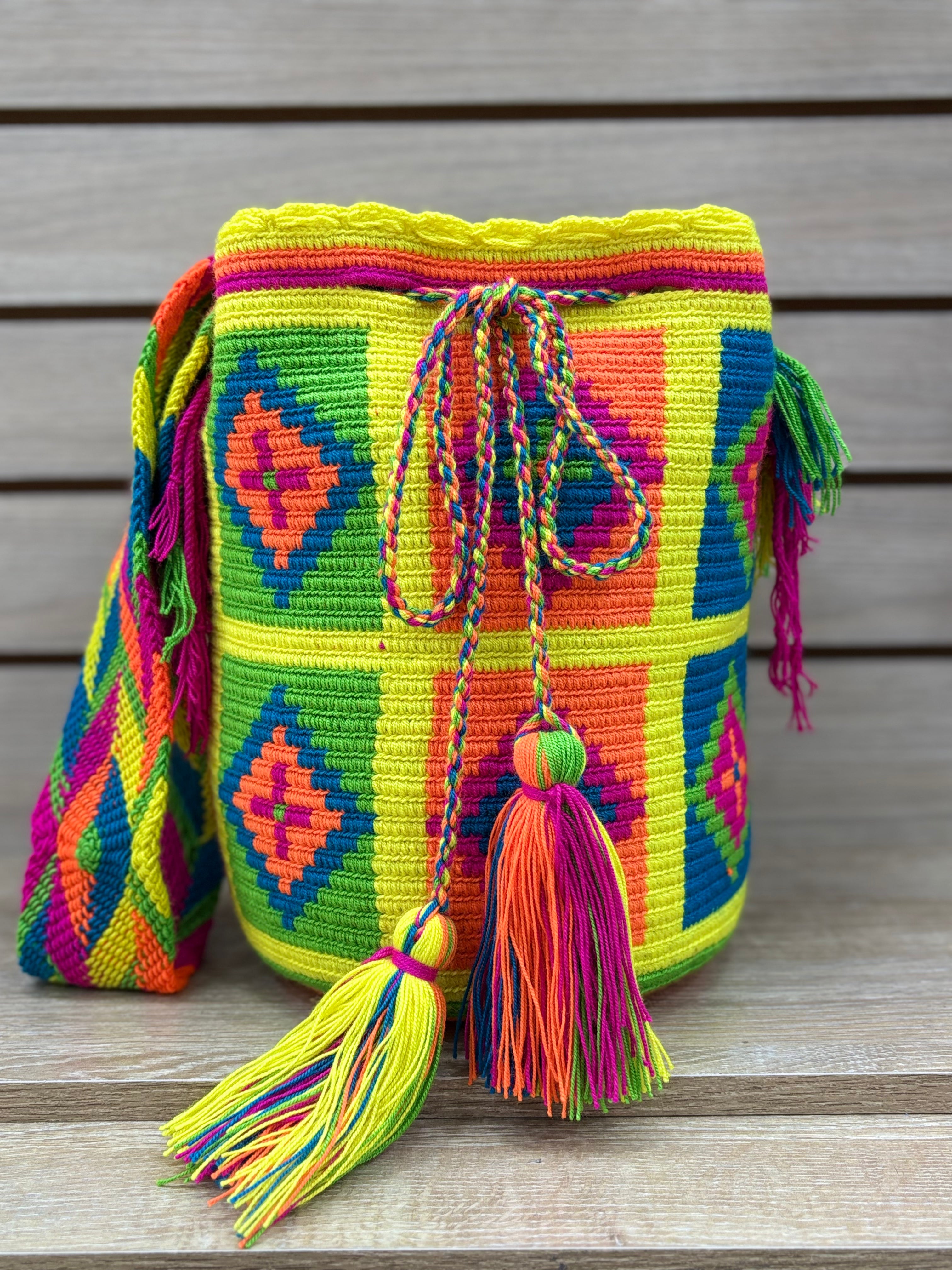 Mochila Wayuu Grande Patrones Multicolor - diseno 3
