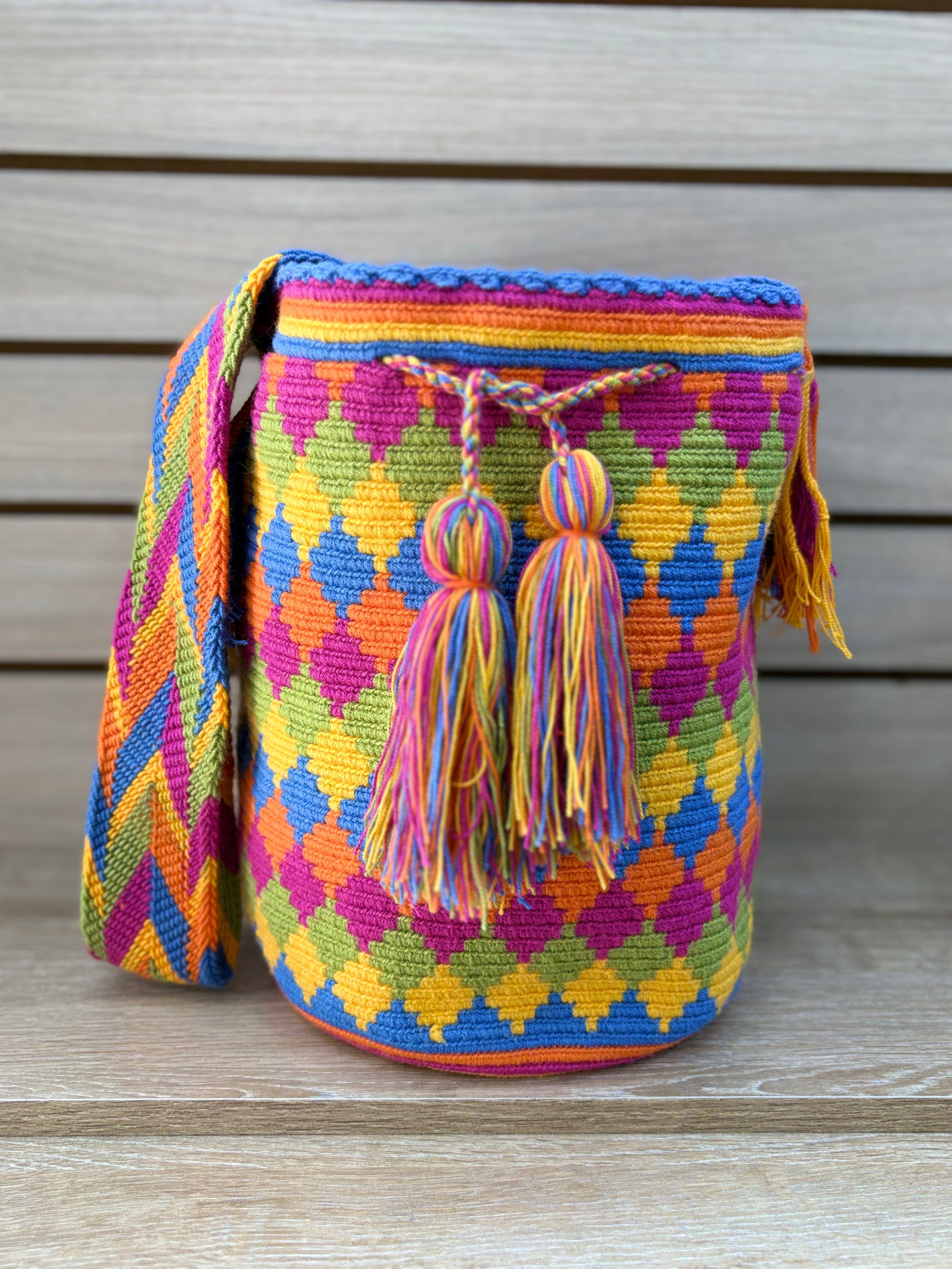 Mochila Wayuu Grande Patrones Multicolor - diseno 5