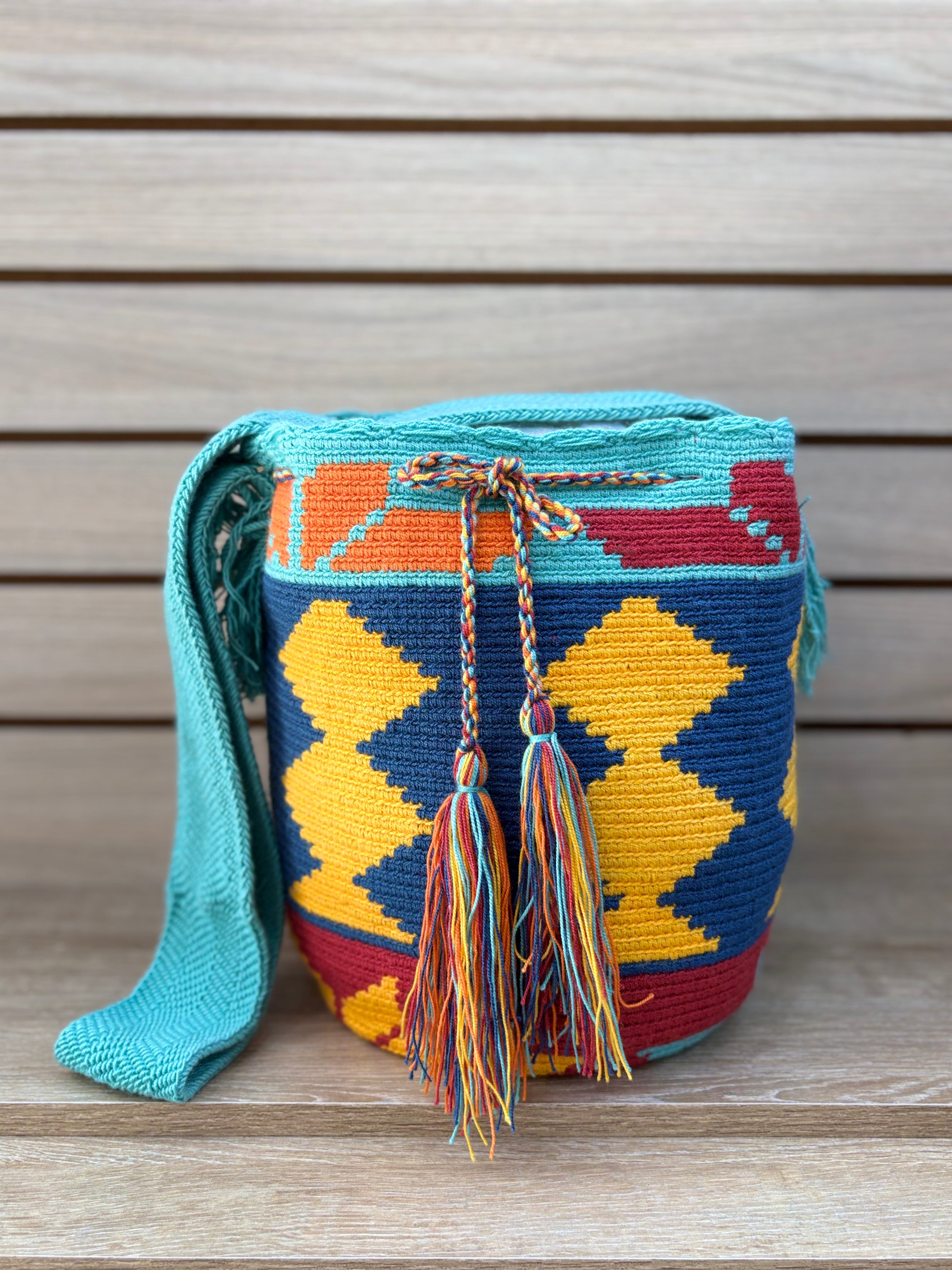 Mochila Wayuu Grande Patrones Multicolor - diseno 6