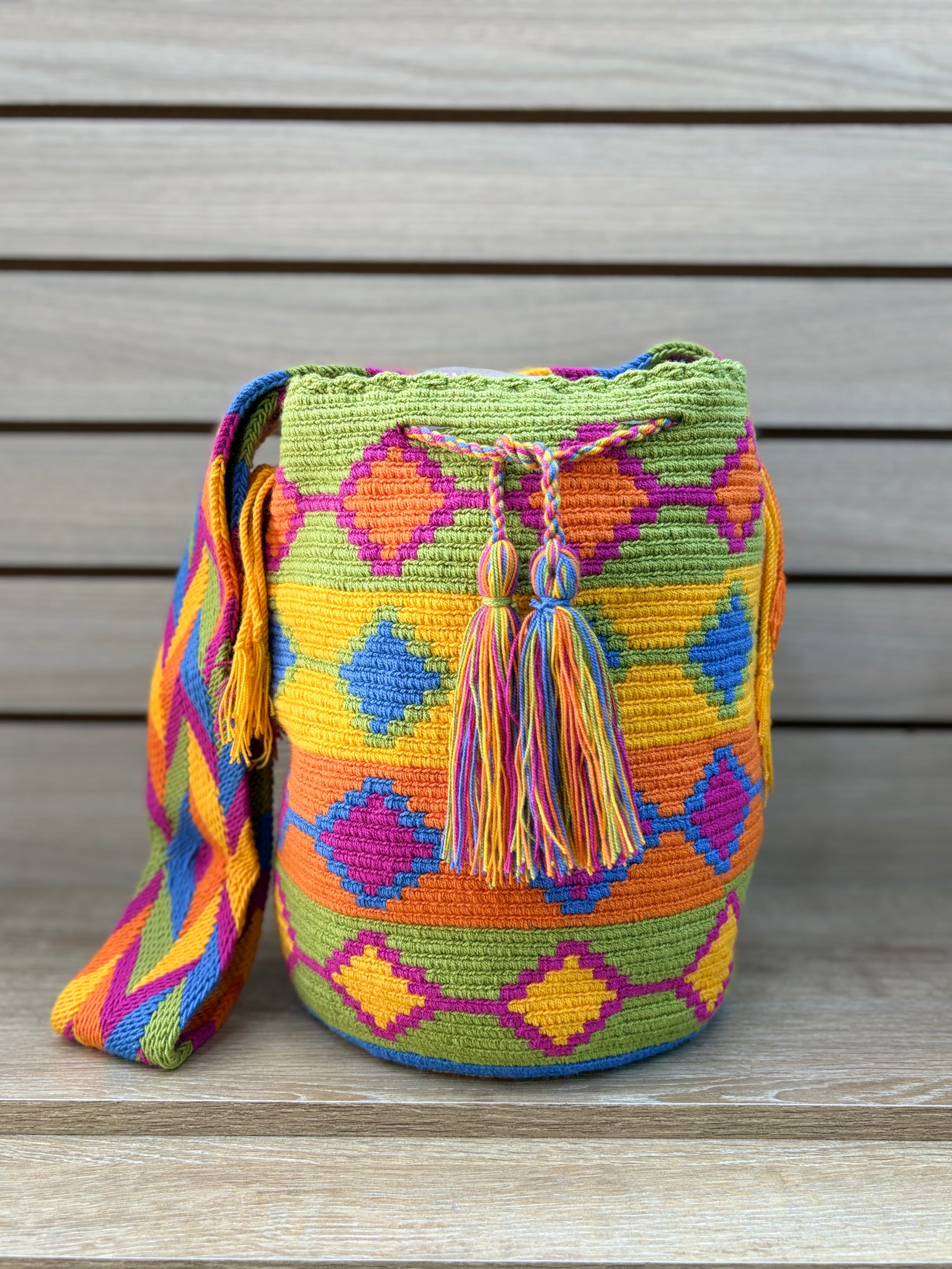 Mochila Wayuu Grande Patrones Multicolor - diseno 7